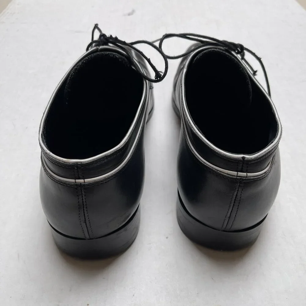 Valentino Mens Sz 12 Oxford Dress Shoes Black Leather White Trim Lace Up Wedding